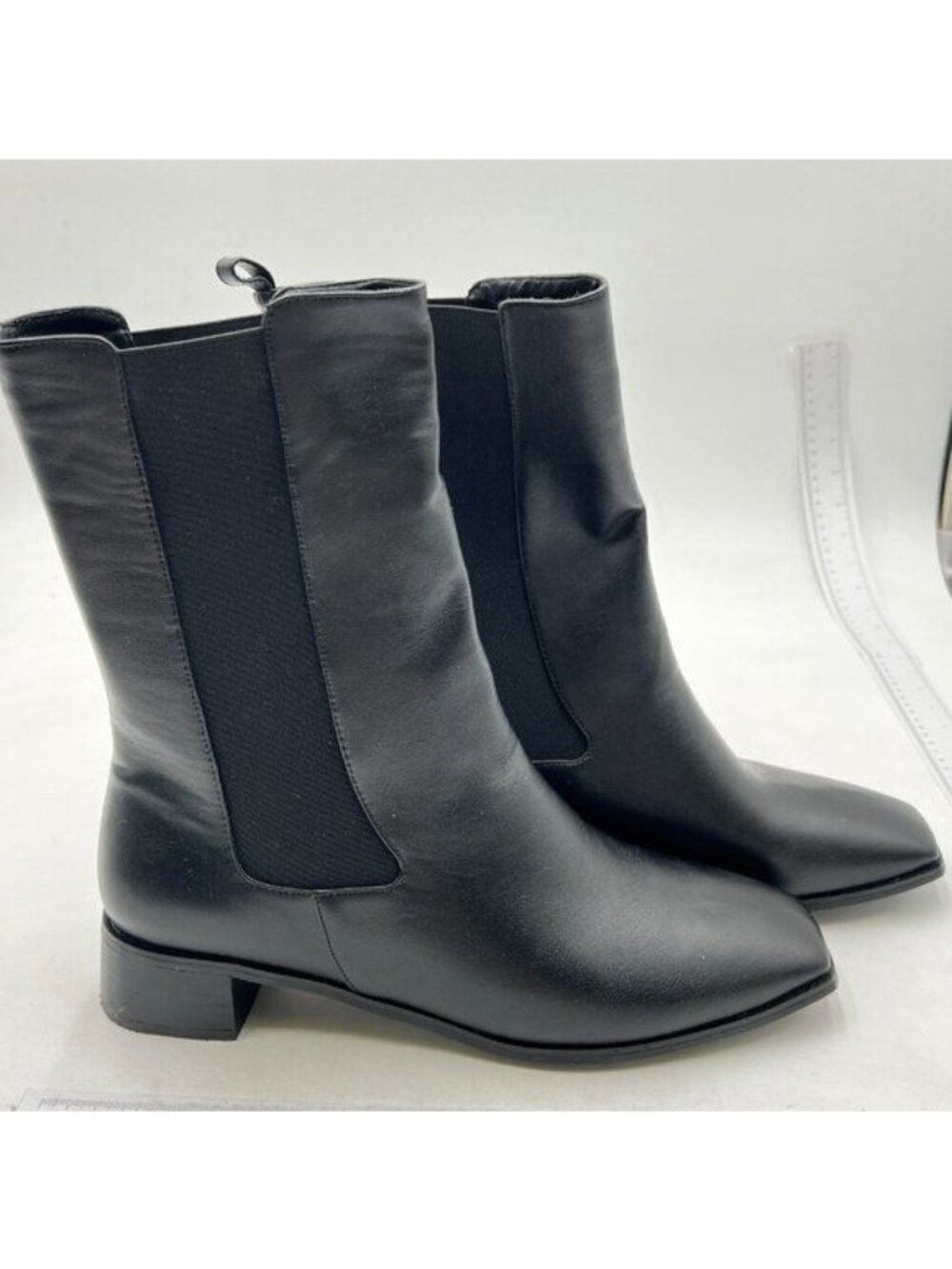 Women's Retro Elastic Chelsea Ankle Boots  Low Chunky Heel Pointed Toe  Black